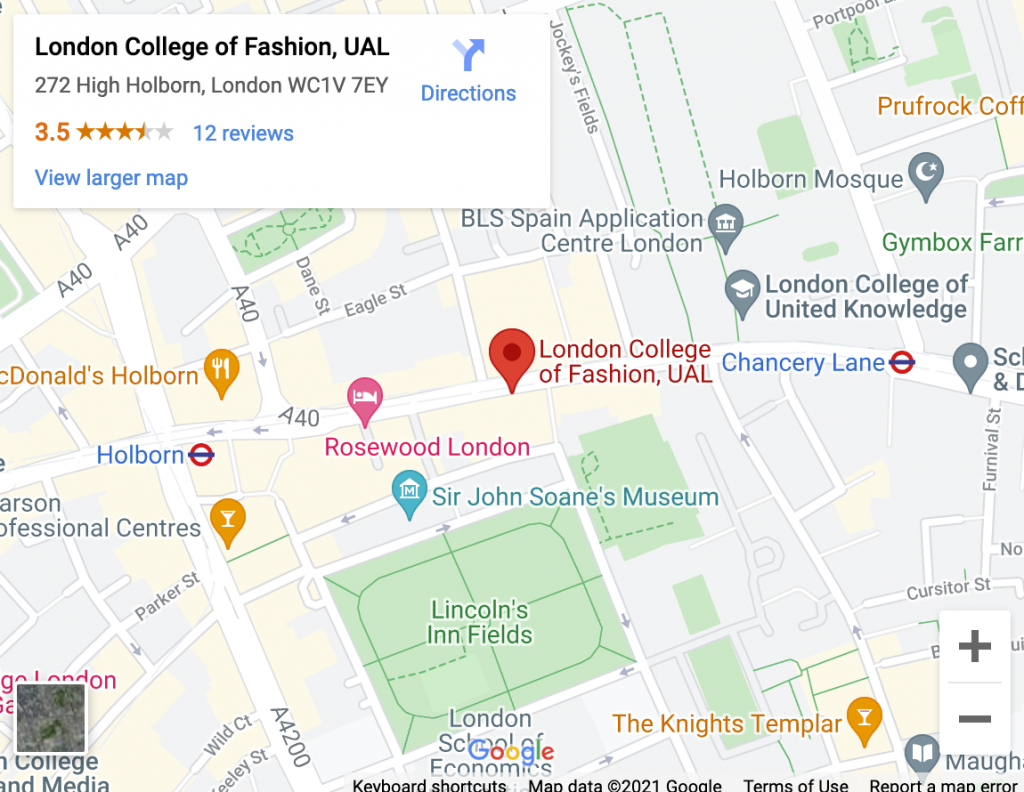 the image is a map that shows the UAL Holboln campus location