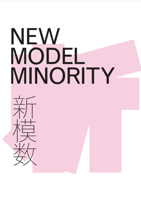 the image shows a pink geometric shape on white background, the text, in black, reads:  New Model Minority