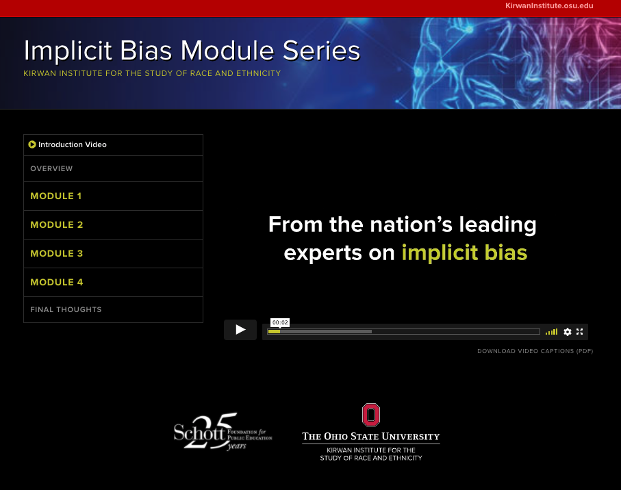 the image is a screenshot of implicit bias module series website